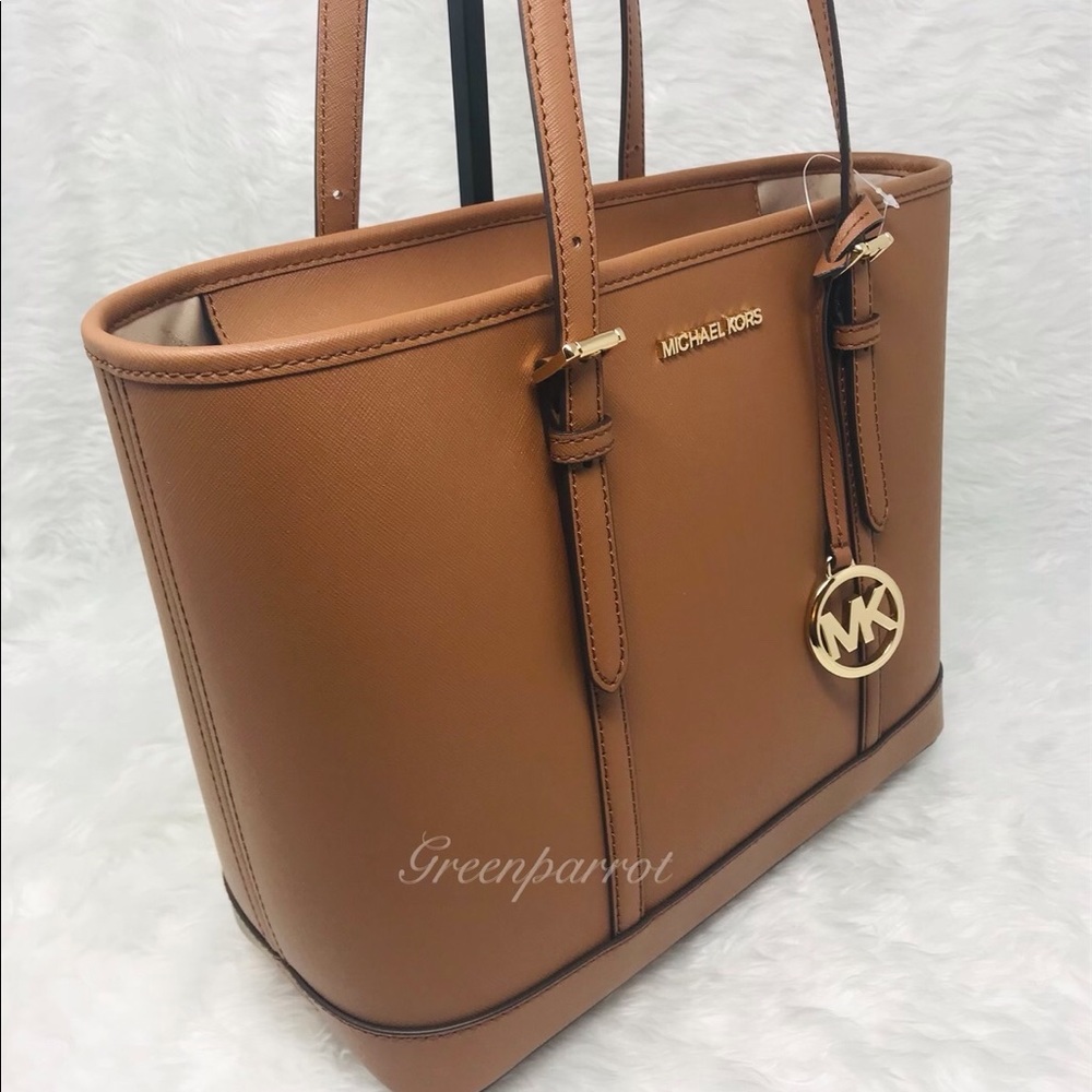 Michael kors jet set travel tote brown leather bag - Picture 3 of 8